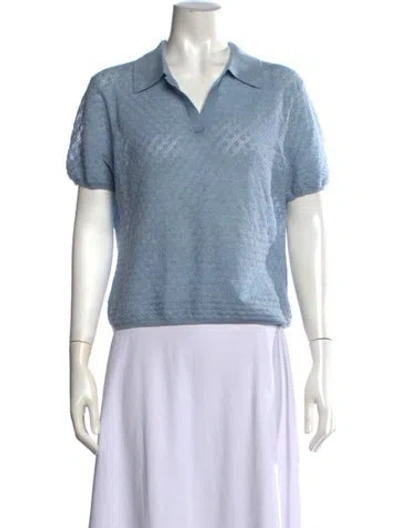 Pre-owned Tanya Taylor Merino Wool Patterned Polo In Blue