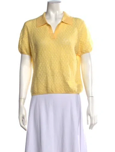 Pre-owned Tanya Taylor Merino Wool Patterned Polo In Yellow