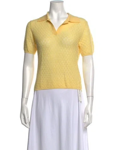 Pre-owned Tanya Taylor Merino Wool Patterned Polo In Yellow