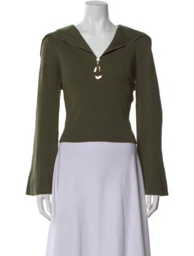 Pre-owned Tanya Taylor Merino Wool V-neck Sweater In Green