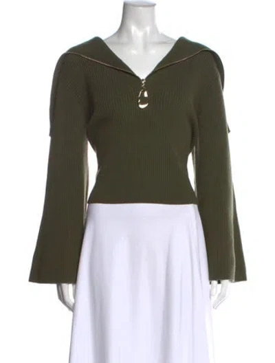 Pre-owned Tanya Taylor Merino Wool V-neck Sweater In Green