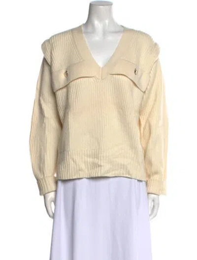 Pre-owned Tanya Taylor Merino Wool V-neck Sweater In Neutral