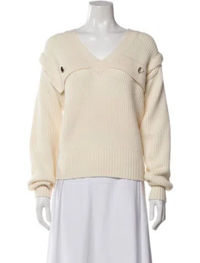 Pre-owned Tanya Taylor Merino Wool V-neck Sweater In Neutral
