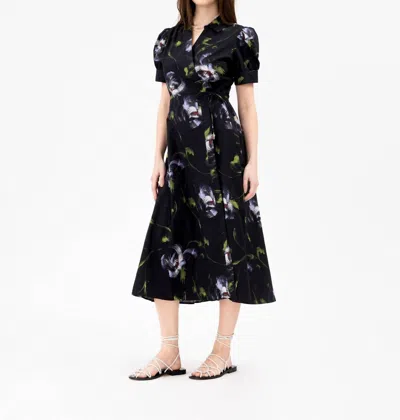 Tanya Taylor Midi Shivon Dress In Black/periwinkle Multi