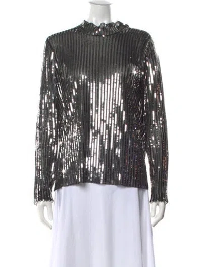 Pre-owned Tanya Taylor Mock Neck Long Sleeve Blouse In Black