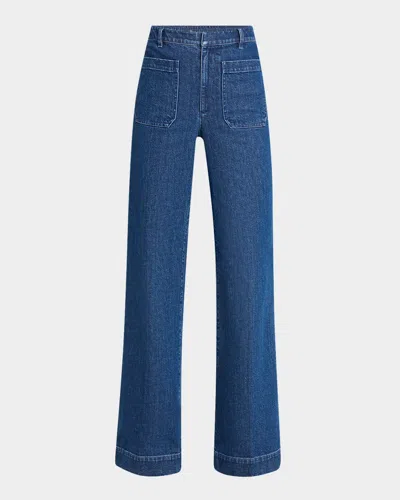 Tanya Taylor Nicole Patch Pocket Jeans In Classic Indigo Blue