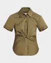 Tanya Taylor Oakey Short-sleeve Twist Top In Fern