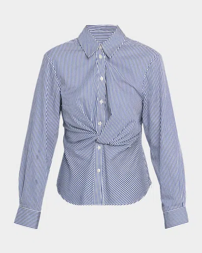 Tanya Taylor Oakley Striped Twist-front Shirt In Blue