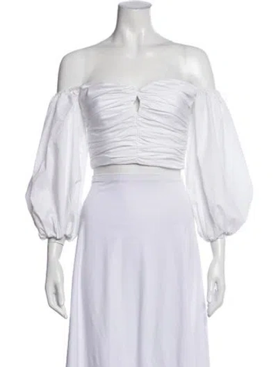 Pre-owned Tanya Taylor Off-the-shoulder Long Sleeve Crop Top In White