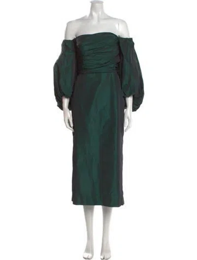 Pre-owned Tanya Taylor Off-the-shoulder Midi Length Dress In Green