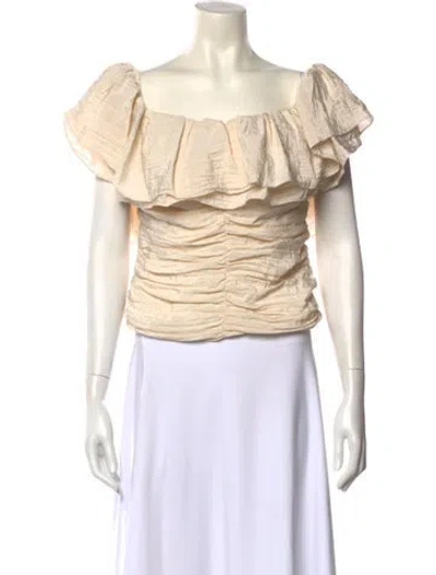 Pre-owned Tanya Taylor Off-the-shoulder Short Sleeve Crop Top W/ Tags In Neutral