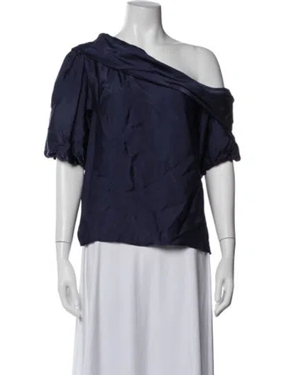 Pre-owned Tanya Taylor Off-the-shoulder Short Sleeve Top In Blue