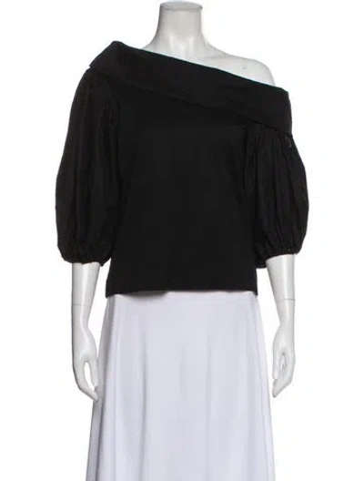 Pre-owned Tanya Taylor Off-the-shoulder Three-quarter Sleeve Top In Black
