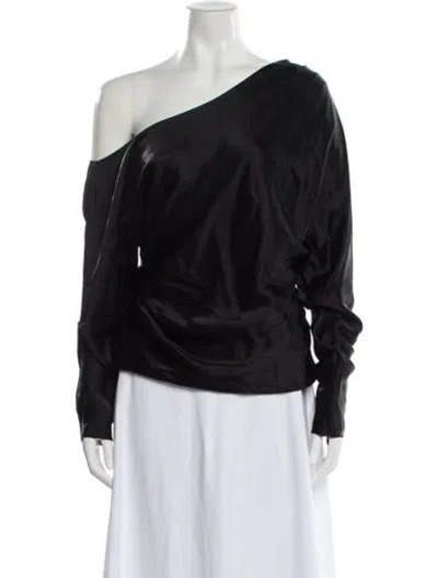 Pre-owned Tanya Taylor One-shoulder Long Sleeve Blouse In Black