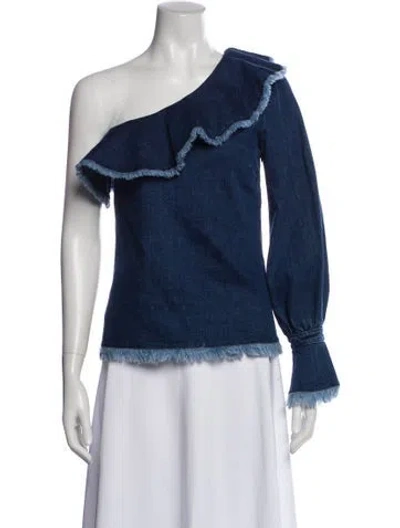 Pre-owned Tanya Taylor One-shoulder Long Sleeve Blouse In Blue