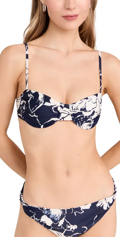 Tanya Taylor Paloma Bikini Top Maritime Blue/cream Multi