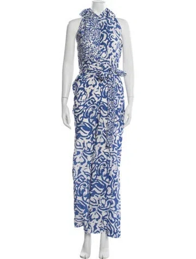 Pre-owned Tanya Taylor Patterned Halterneck Jumpsuit In Blue