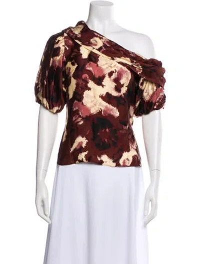 Pre-owned Tanya Taylor Patterned One-shoulder Top In Brown
