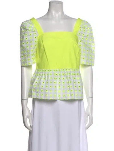 Pre-owned Tanya Taylor Patterned Square Neckline Top In Yellow