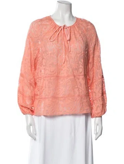 Pre-owned Tanya Taylor Patterned Tie Neck Blouse In Orange