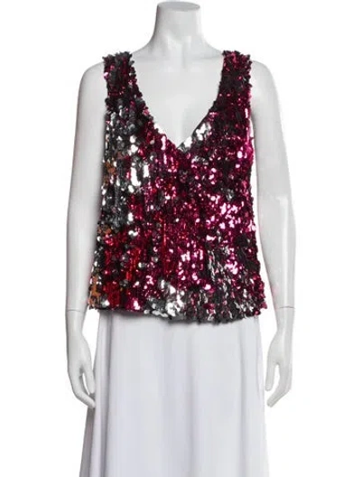 Pre-owned Tanya Taylor Patterned V-neck Top In Pink