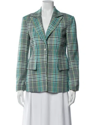 Pre-owned Tanya Taylor Plaid Print Blazer In Green