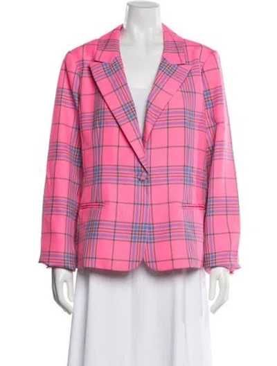 Pre-owned Tanya Taylor Plaid Print Blazer In Pink