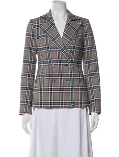Pre-owned Tanya Taylor Plaid Print Blazer W/ Tags In Blue/grey/red
