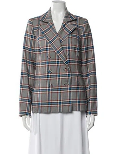 Pre-owned Tanya Taylor Plaid Print Blazer In White