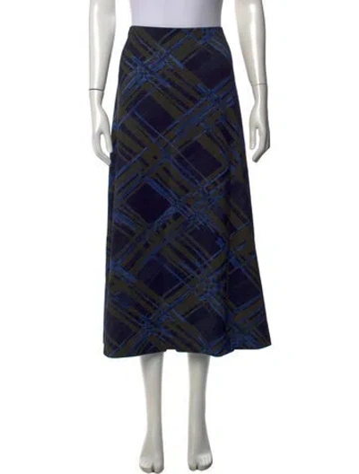 Pre-owned Tanya Taylor Plaid Print Midi Length Skirt W/ Tags In Blue