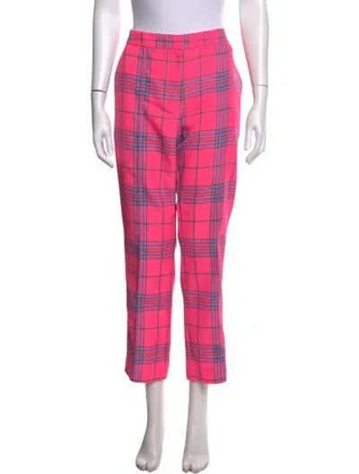 Pre-owned Tanya Taylor Plaid Print Straight Leg Pants In Pink