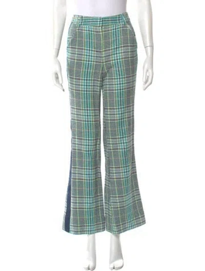 Pre-owned Tanya Taylor Plaid Print Wide Leg Pants In Blue