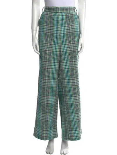 Pre-owned Tanya Taylor Plaid Print Wide Leg Pants In Green