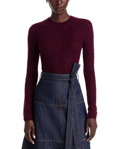 Tanya Taylor Pointelle Merino Wool Crewneck Sweater In Burgundy