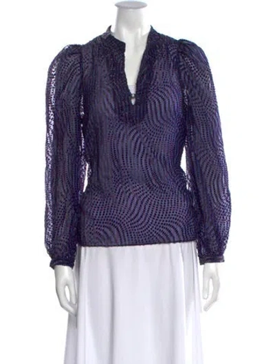 Pre-owned Tanya Taylor Polka Dot Print V-neck Blouse In Blue