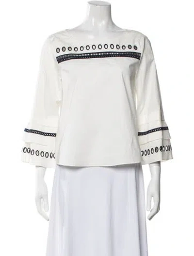 Pre-owned Tanya Taylor Printed Bateau Neckline Top In White