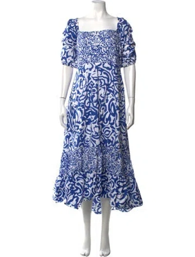 Pre-owned Tanya Taylor Printed Midi Length Dress In Blue