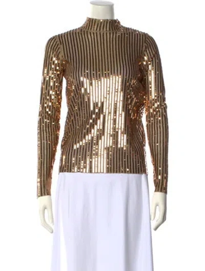 Pre-owned Tanya Taylor Printed Mock Neck Top In Gold