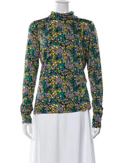 Pre-owned Tanya Taylor Printed Mock Neck Top In Green