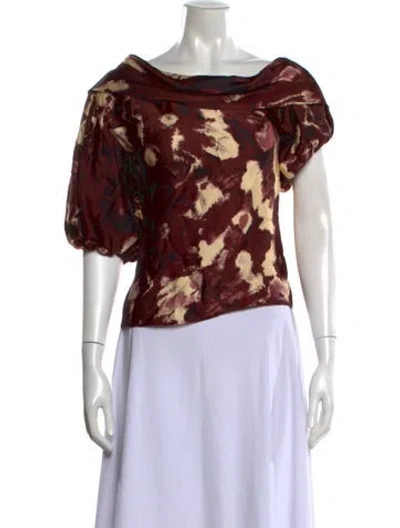 Pre-owned Tanya Taylor Printed Off-the-shoulder Top In Red