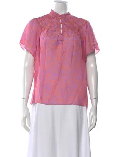 Pre-owned Tanya Taylor Printed Short Sleeve Blouse W/ Tags In Purple