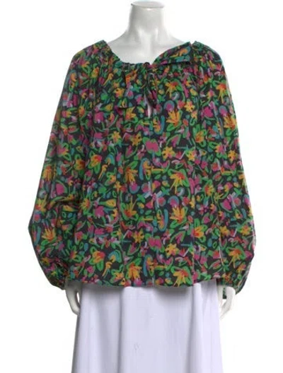 Pre-owned Tanya Taylor Printed Square Neckline Blouse In Black