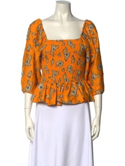 Pre-owned Tanya Taylor Printed Square Neckline Crop Top In Yellow