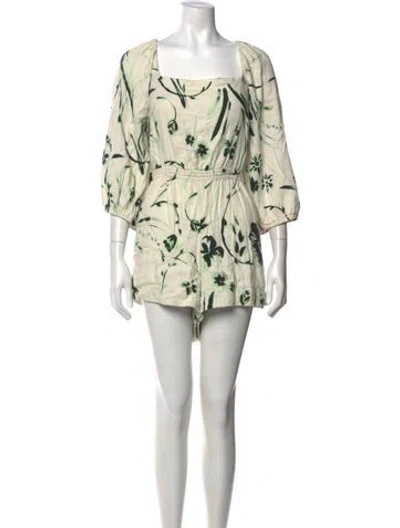 Pre-owned Tanya Taylor Printed Square Neckline Romper In White