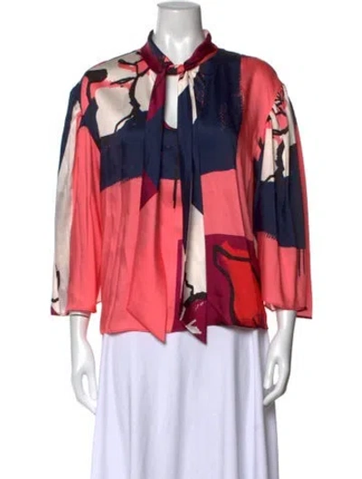 Pre-owned Tanya Taylor Printed Tie Neck Blouse In Purple