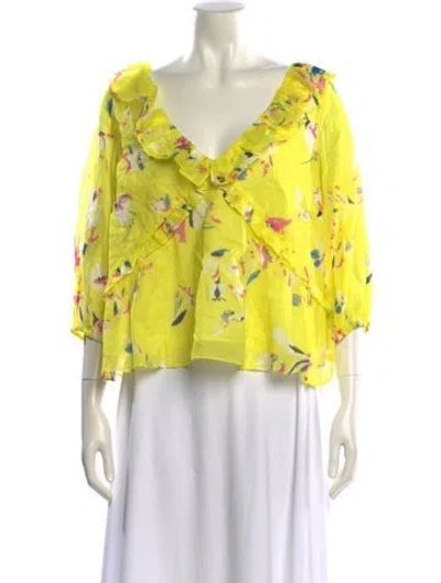Pre-owned Tanya Taylor Printed V-neck Blouse In Yellow