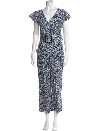 Pre-owned Tanya Taylor Printed V-neck Jumpsuit In Blue