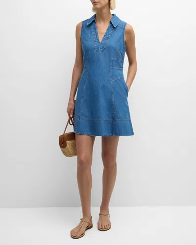 Tanya Taylor Reinata Denim Sleeveless V-neck Mini Dress In Medium Indigo Blue