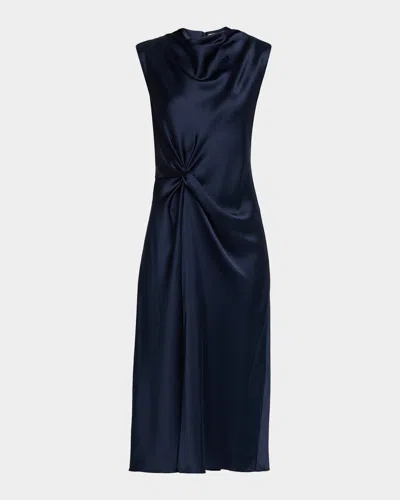 Tanya Taylor Robinella Draped Satin Midi Dress In Gray
