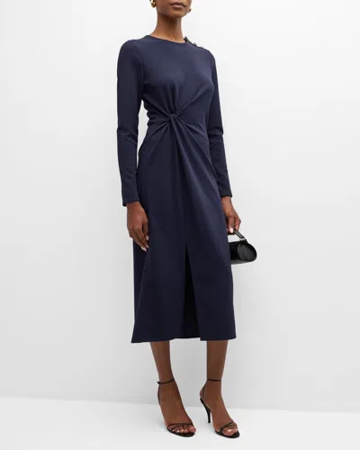 Tanya Taylor Robinette Knotted Long-sleeve Midi Dress In Maritime Blue